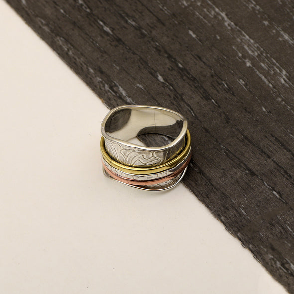 Multi Color Engraved Fidget Spinner Ring