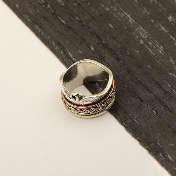 Multi Band Engraved Meditation Spinner Ring