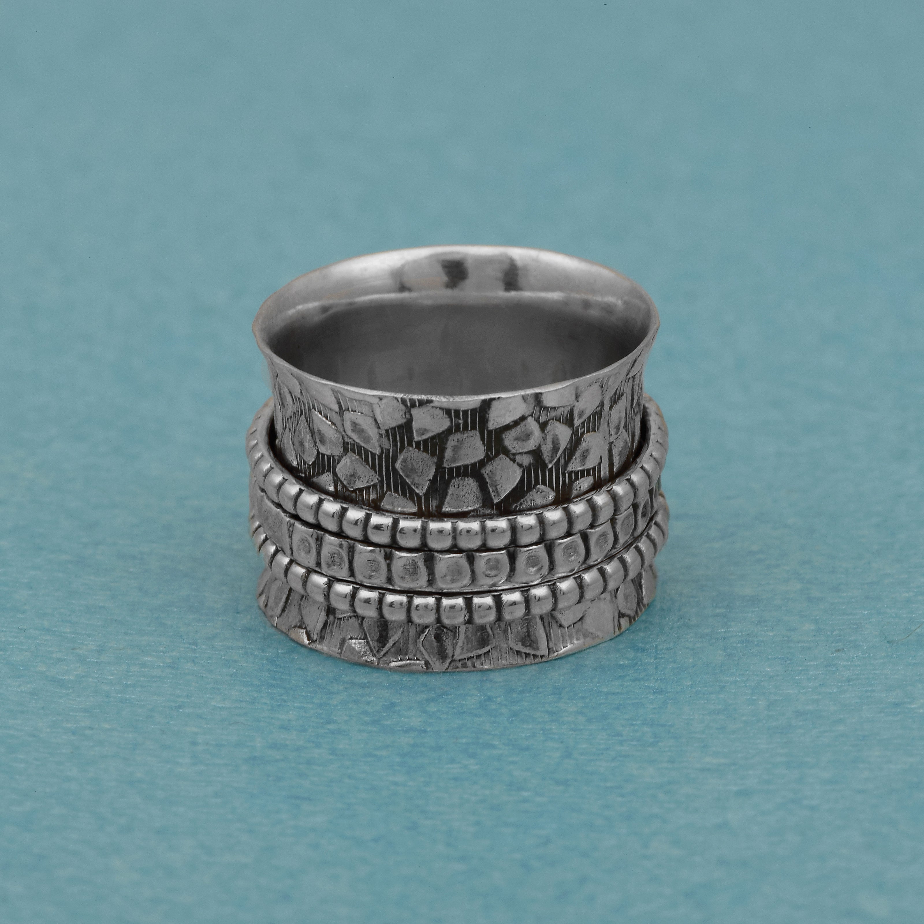 Triple Spinner Beaded Design Ring - Sterling Silver