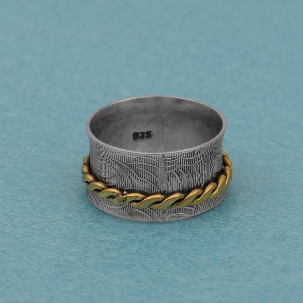 Two Banded Rope Band Engraved Spinner Ring