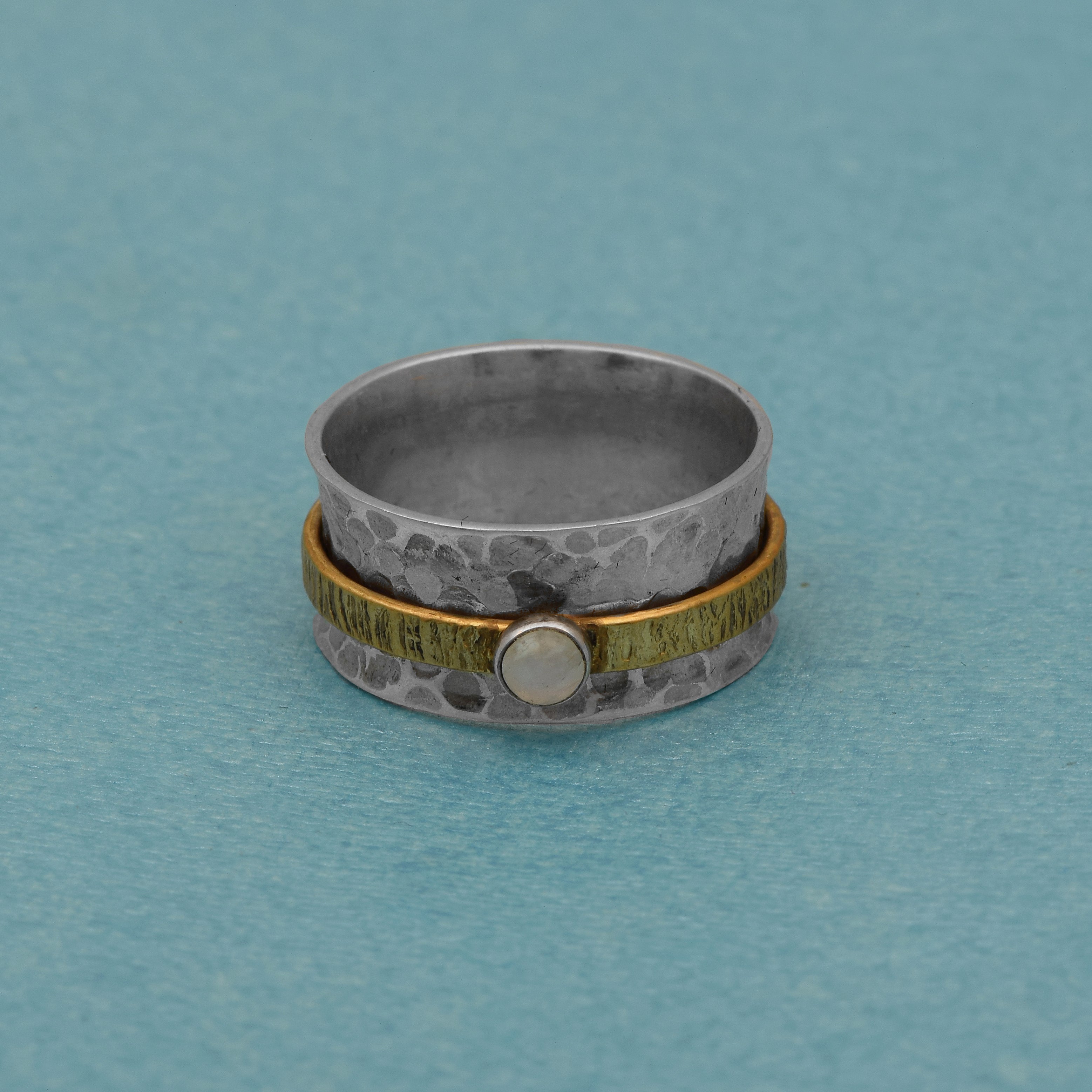 Moonstone Gold-Tone Silver Spinner Ring - Sterling Silver