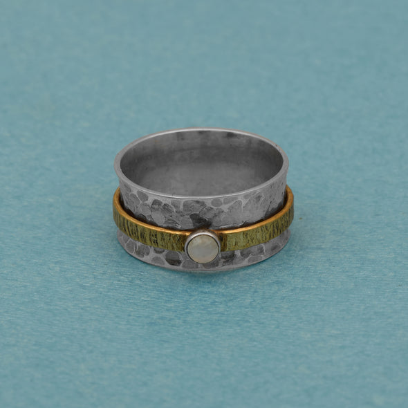 Rainbow Moonstone Two Banded Spinner Ring
