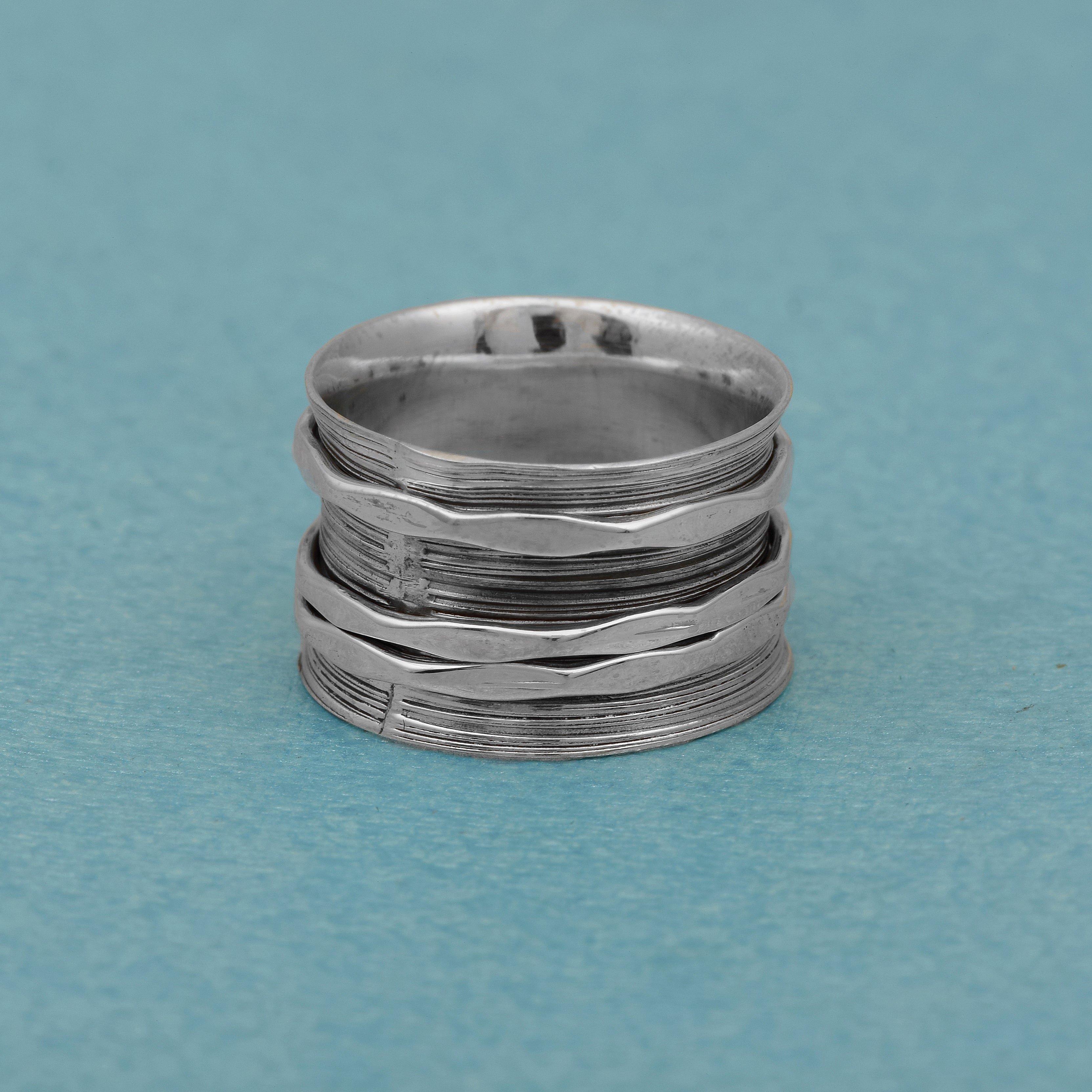 3 Organic Silver Textured Spinner Ring - Sterling Silver
