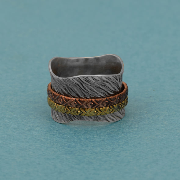 Multi Banded Engraved Spinner Ring