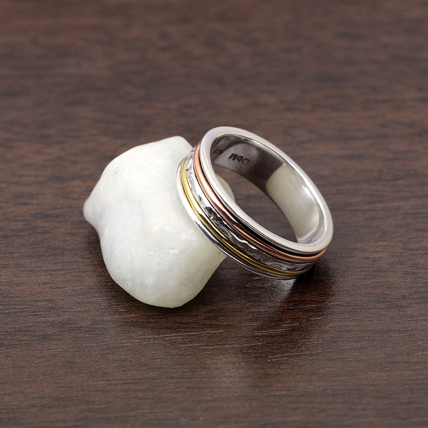 Triple Band Design Spinner Ring - Sterling Silver