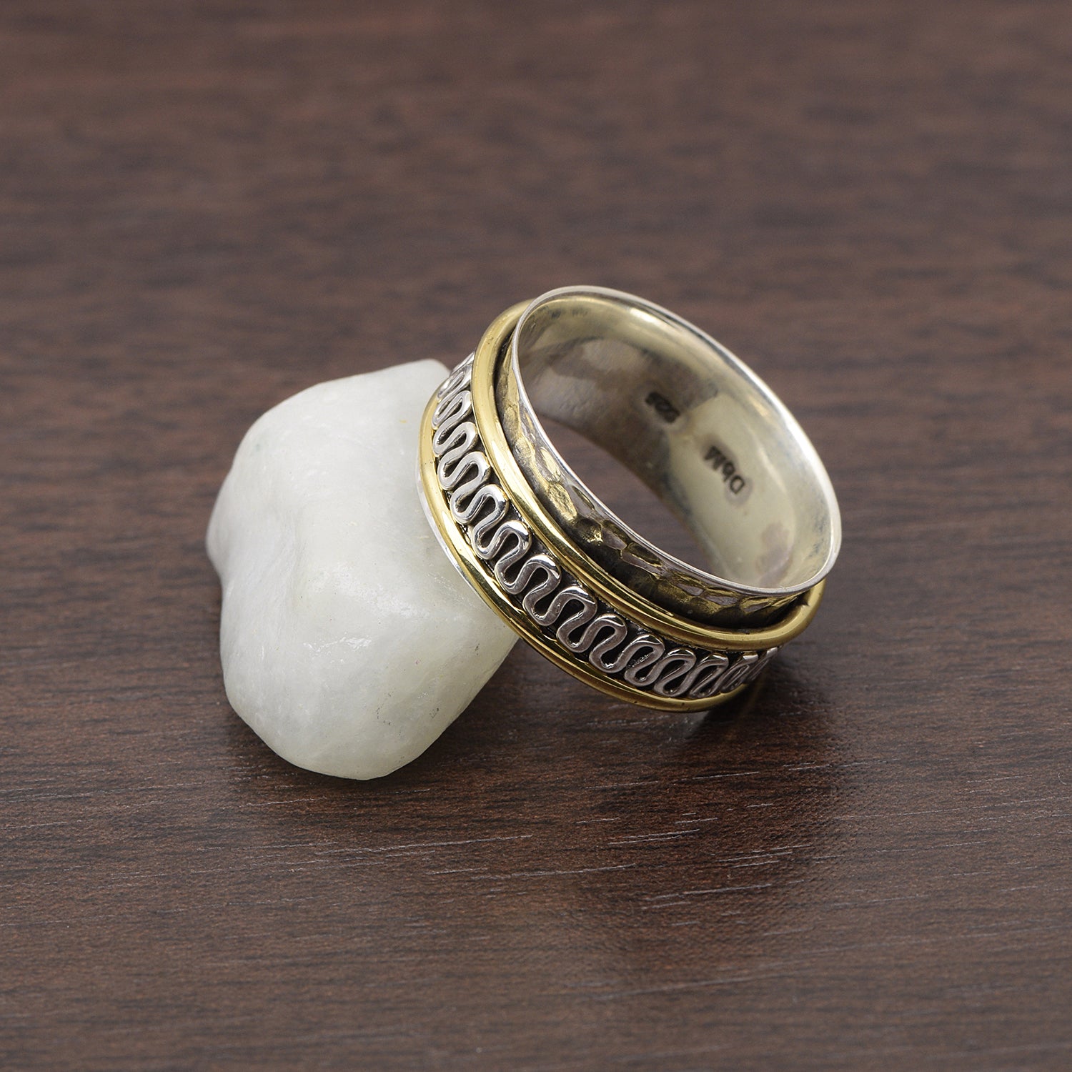 Wavy Rope Pattern Spinner Ring - Sterling Silver