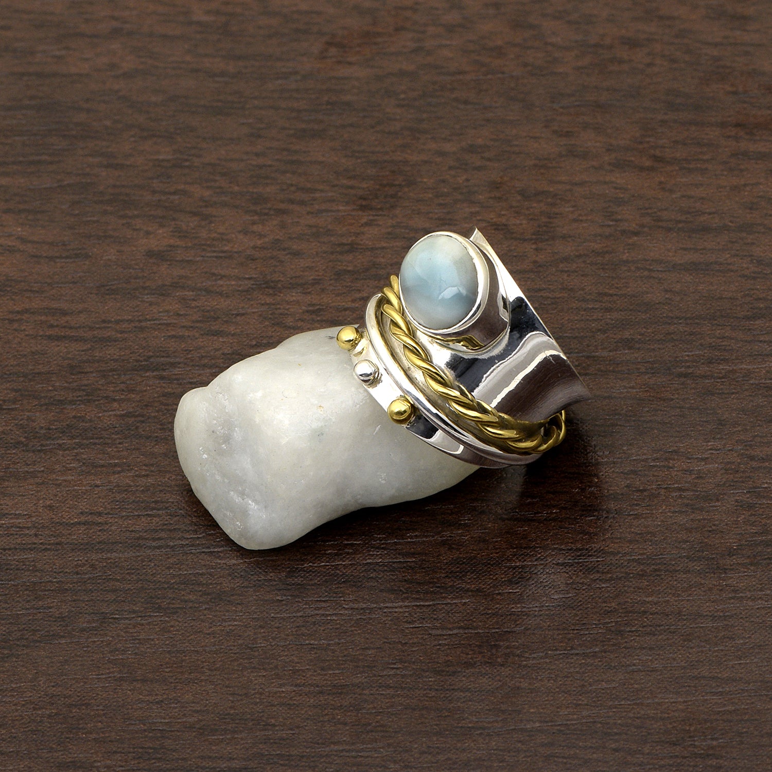 Larimar Gold Tone Braided Spinner Ring - Sterling Silver
