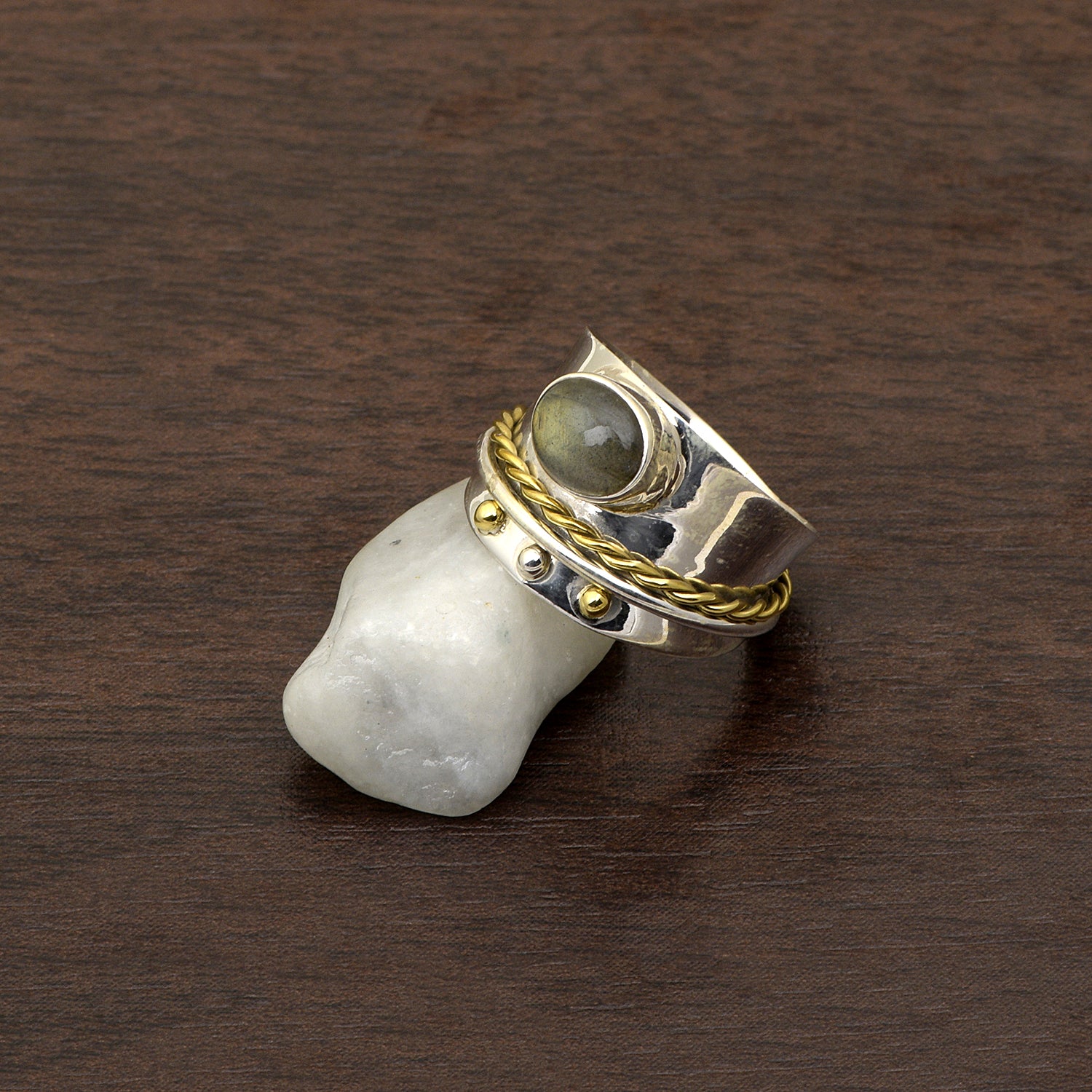 Green Tourmaline Gold Tone Spinner Ring - Sterling Silver
