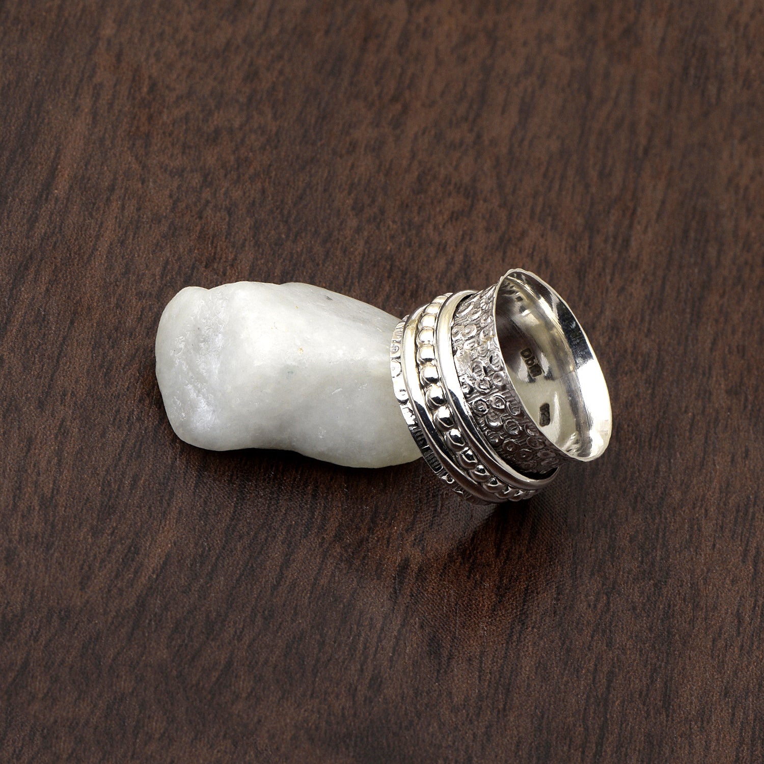 Triple Band Textured Spinner Ring - Sterling Silver