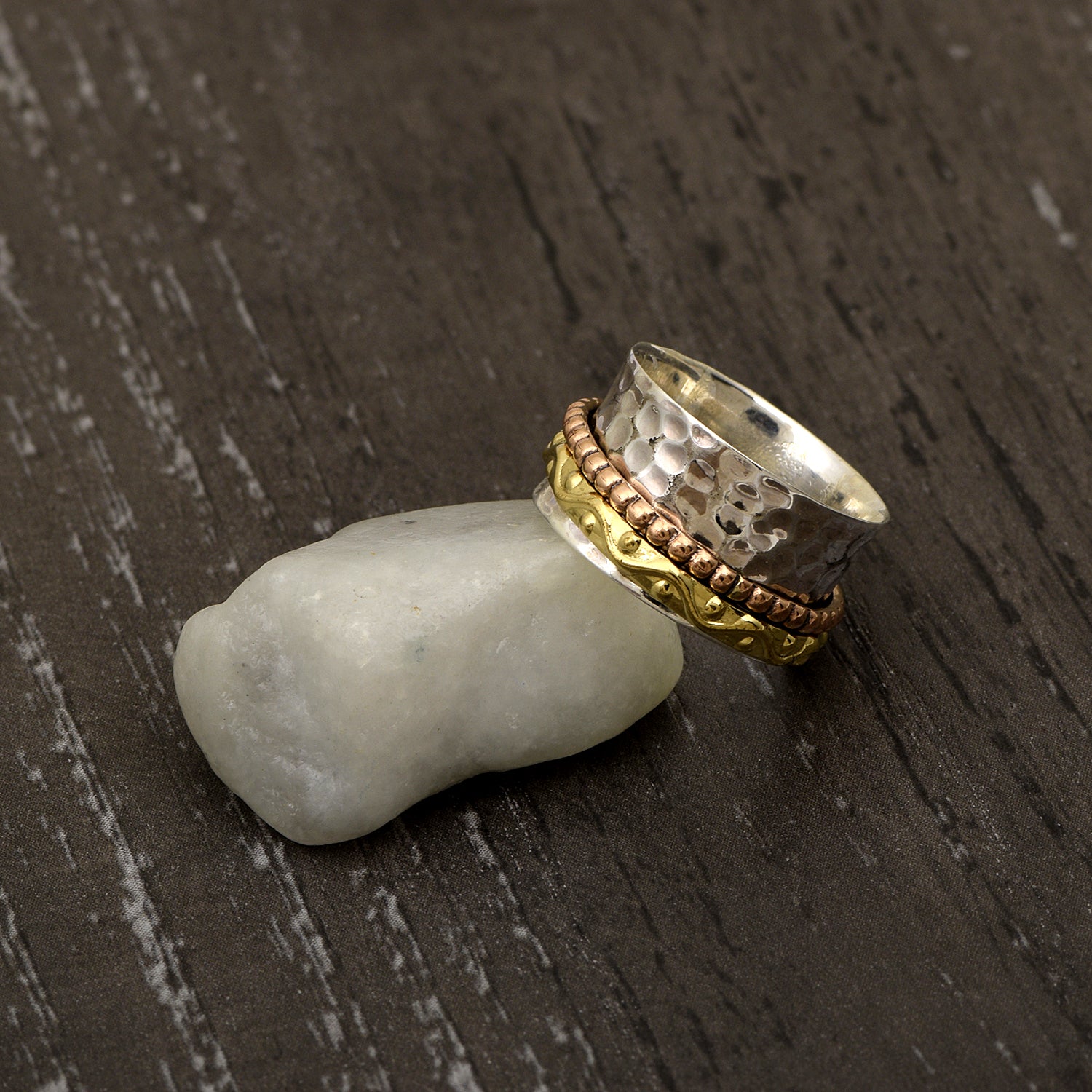 Hammered Band Textured Spinner Ring - Sterling Silver