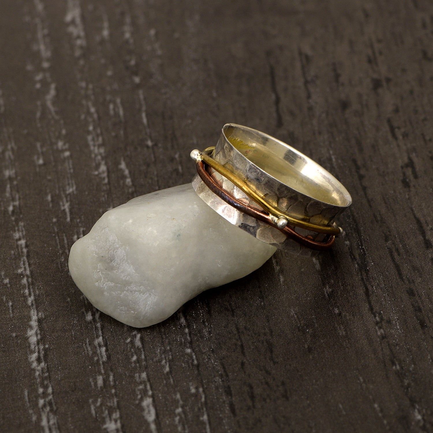 Dual Wire Hammered Spinner Ring - Sterling Silver