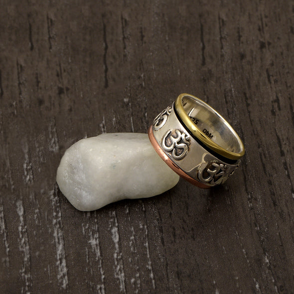 OM Engraved Multi Band Meditation Spinner Ring