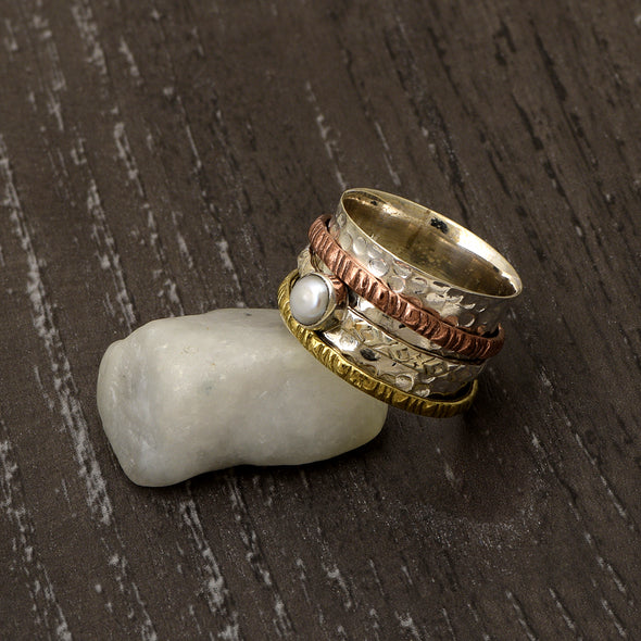 Pearl Multi Band Meditation Spinner Ring