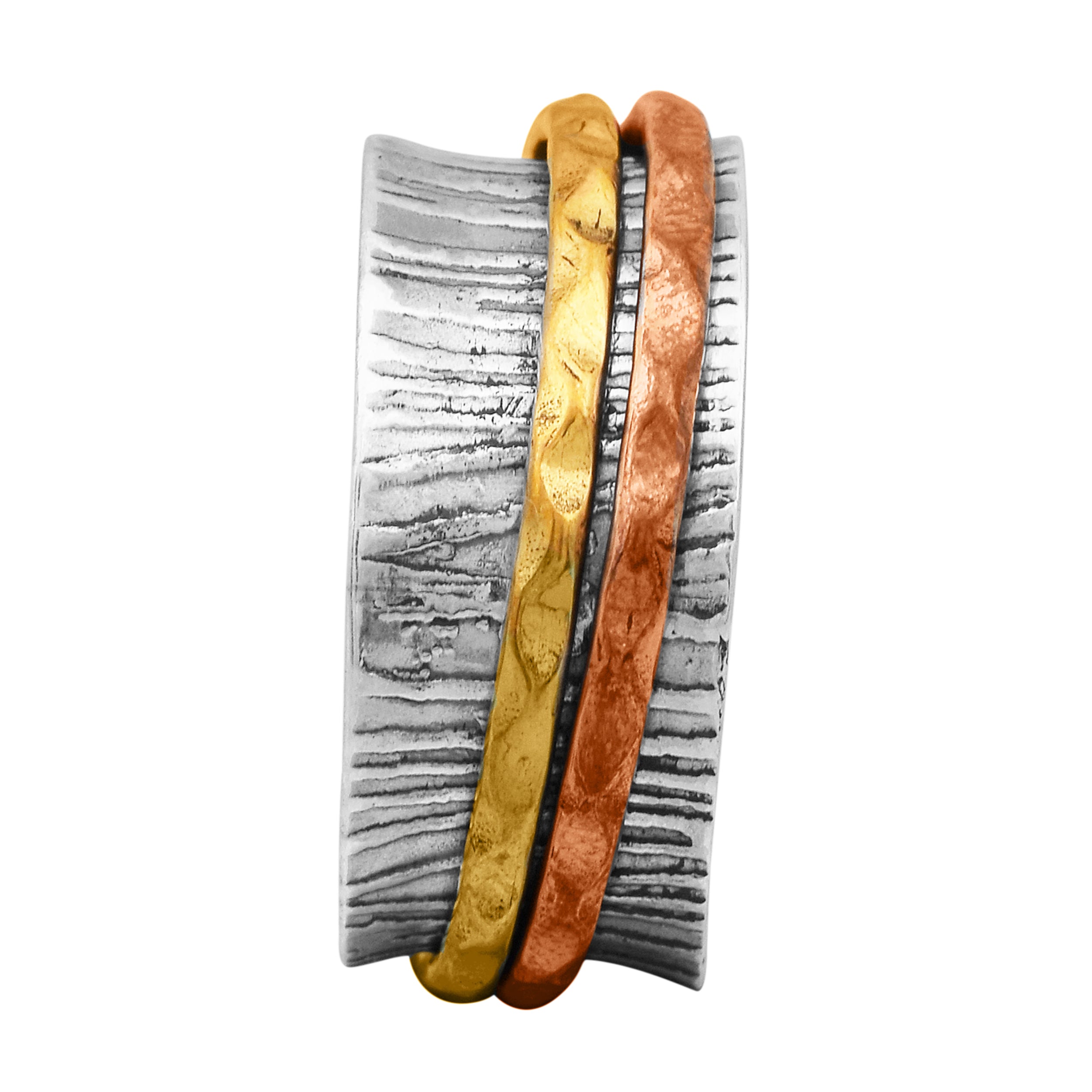 Dual Tone Grooved Spinner Ring - Sterling Silver