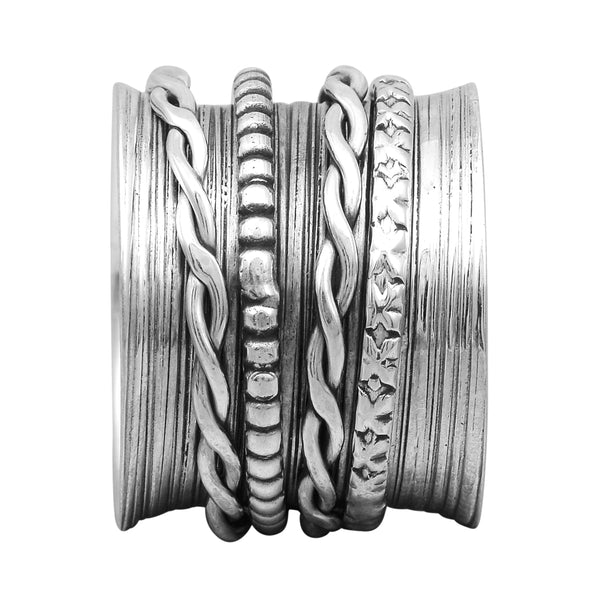 Multi Banded Engraved Rope Band Spinner Ring