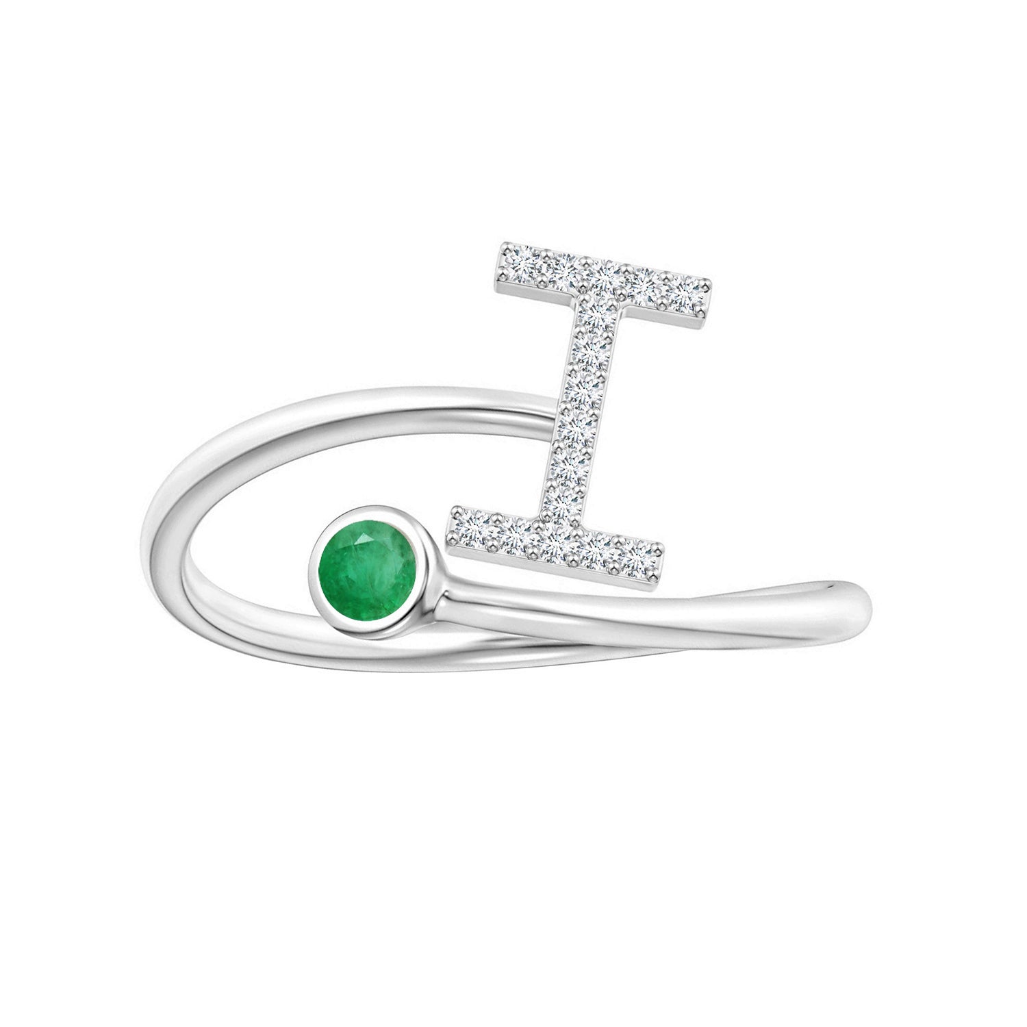 Emerald Initials Alphabet Ring - Sterling Silver