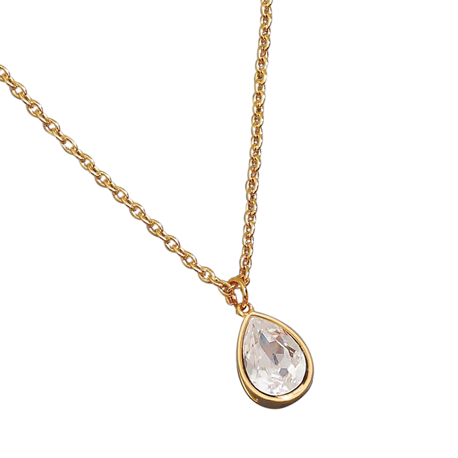 White CZ Teardrop Pendant Necklace - Sterling Silver