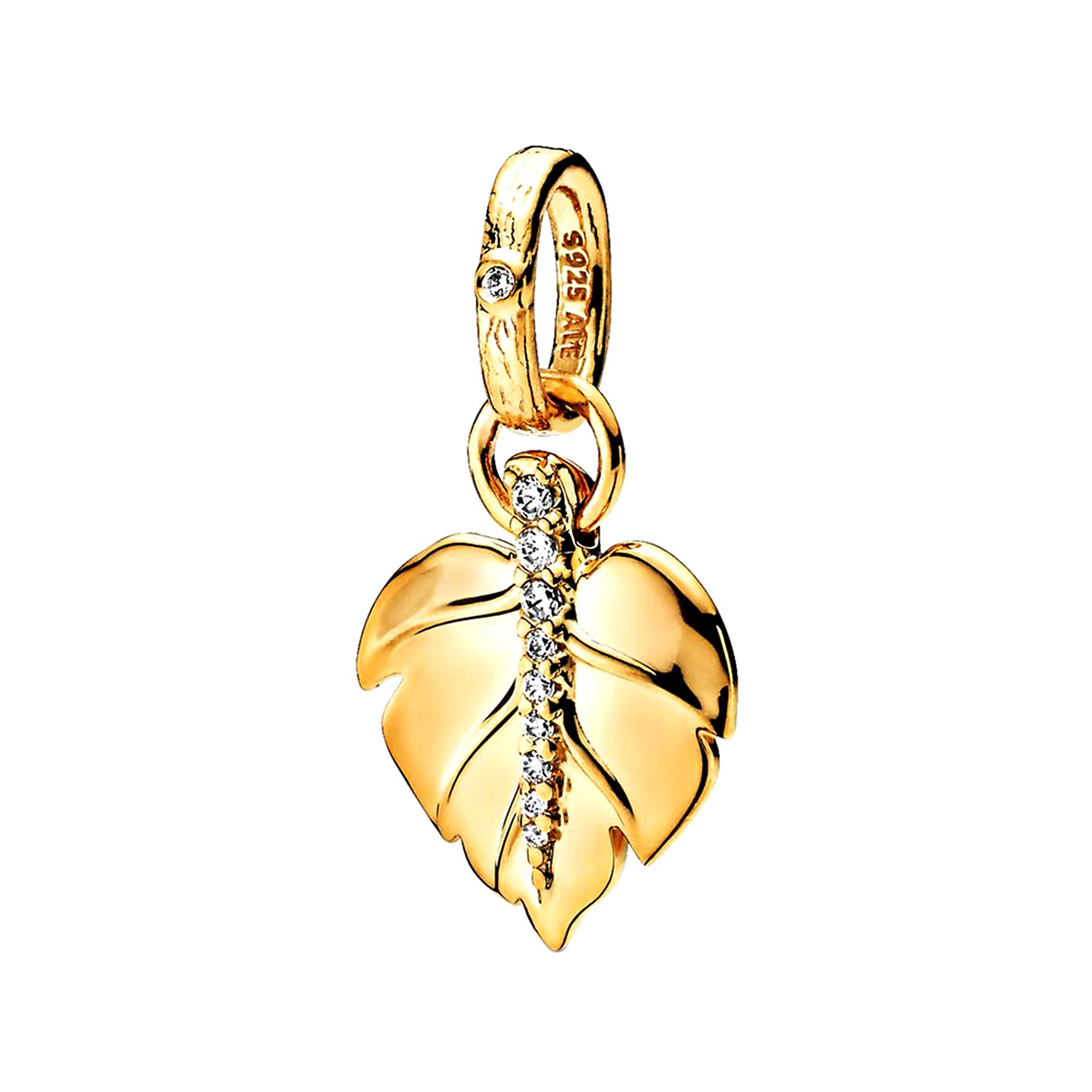 White CZ Leaf Pendant Charm Pendant - Sterling Silver