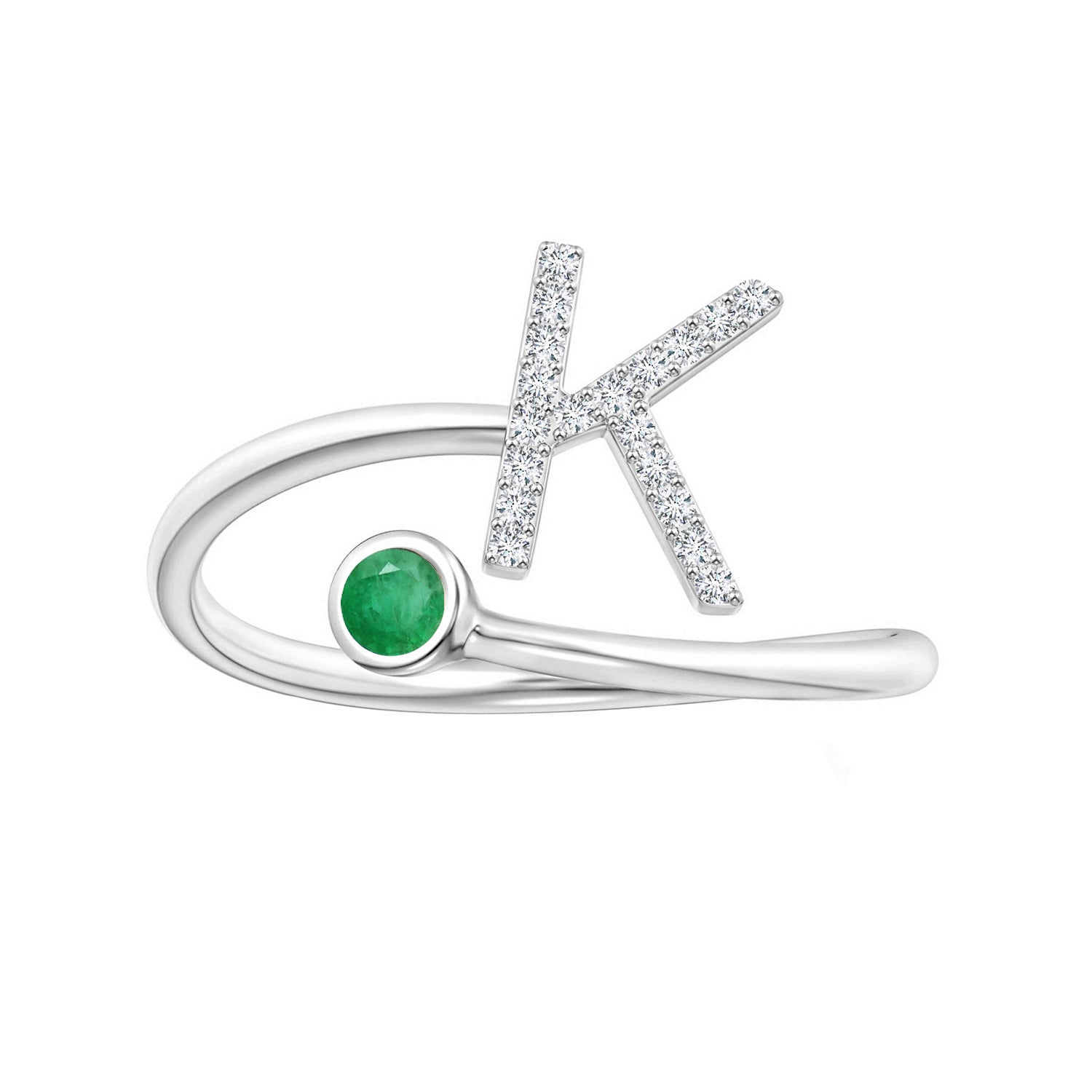 Emerald Initials Alphabet Ring - Sterling Silver