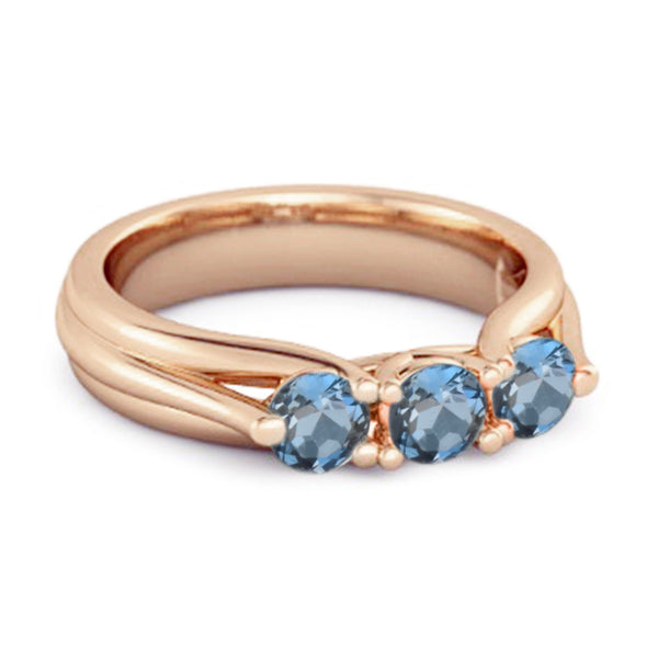 0.30 Ct London Blue Topaz Three-Stone Harmony 925 Silver Promise Ring