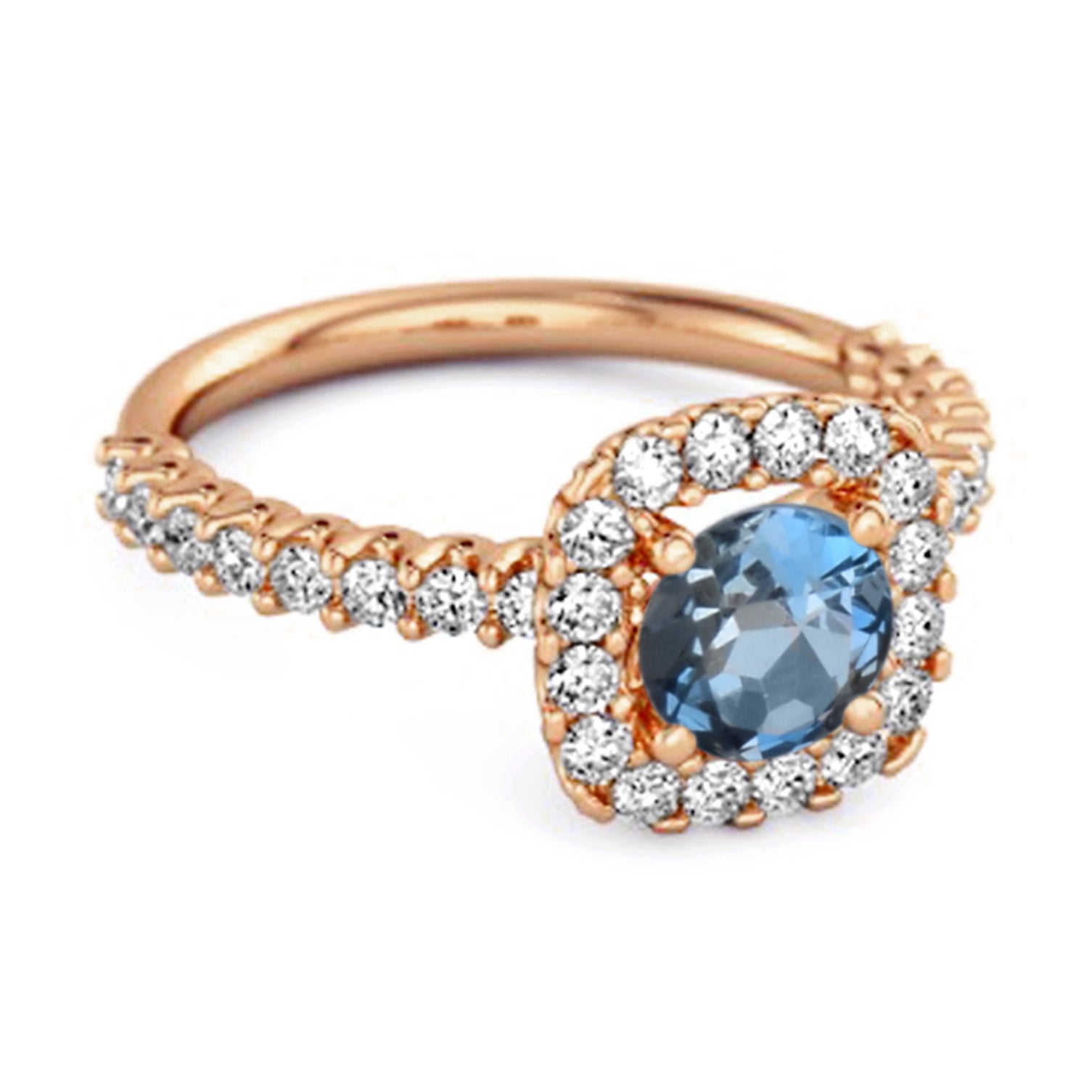 London Blue Topaz Round Cushion Halo Ring –  Sterling Silver