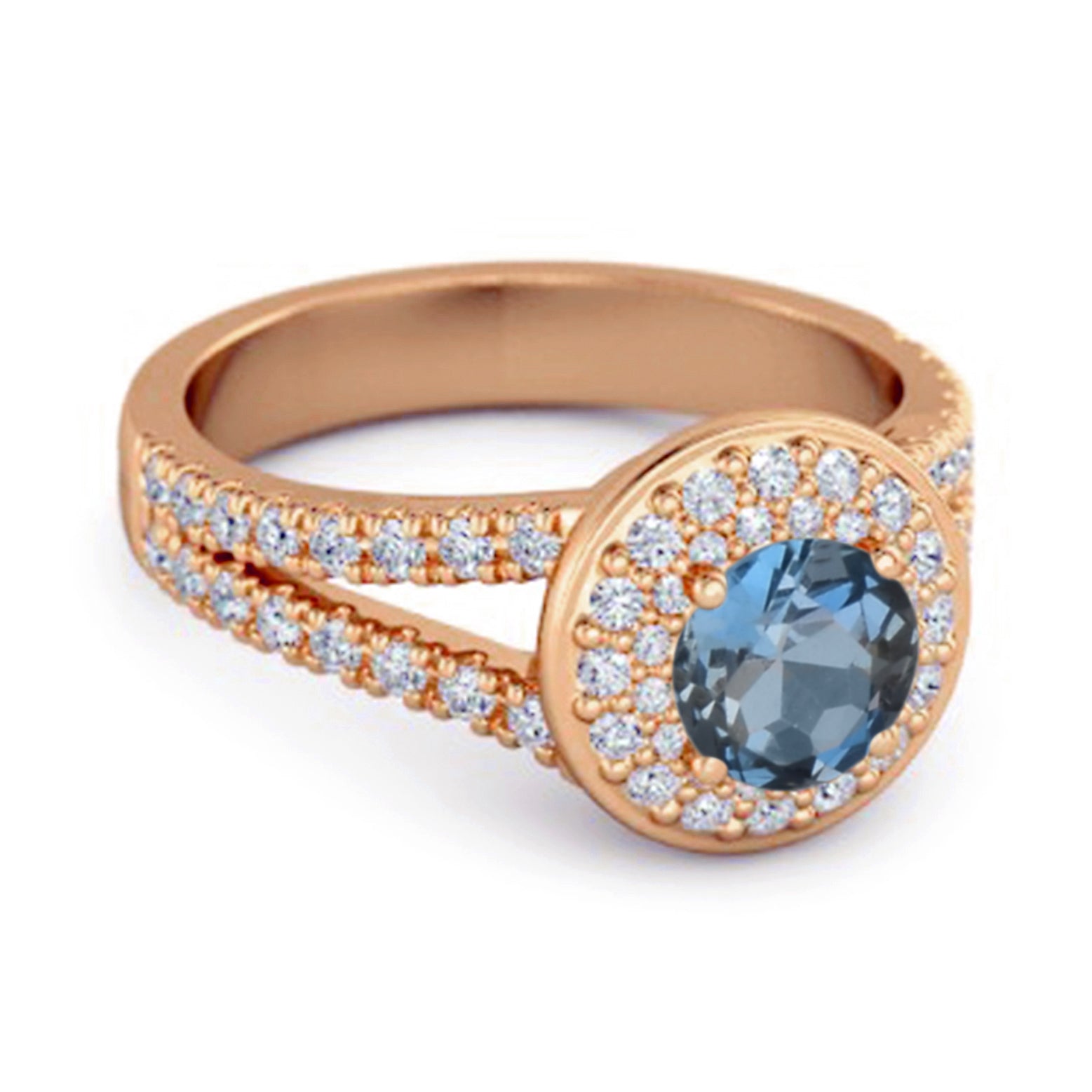 London Blue Topaz Double Halo Accents Ring – Sterling Silver