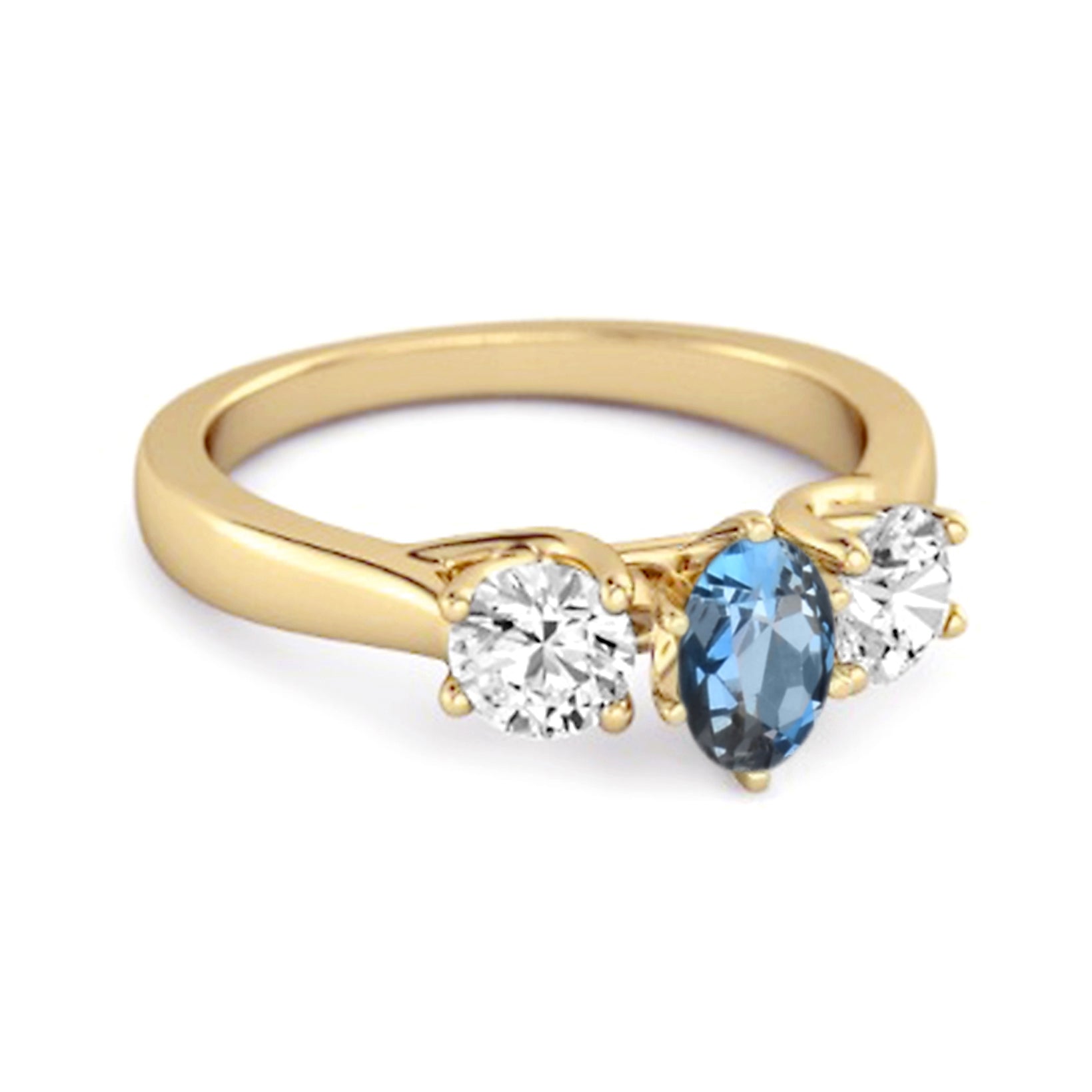Anello di fidanzamento in argento sterling 925 con tre pietre di topazio blu Londra naturale