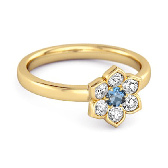 Daisy Flower 0.10 Cts London Blue Topaz 925 Sterling Silver Women Wedding Ring