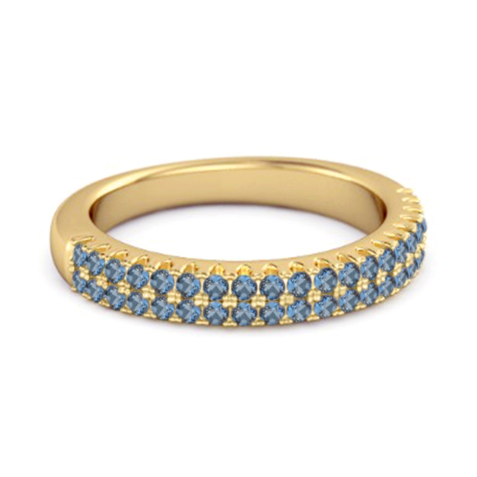 London Blue Topaz Dual Row Pave Band Ring –Sterling Silver
