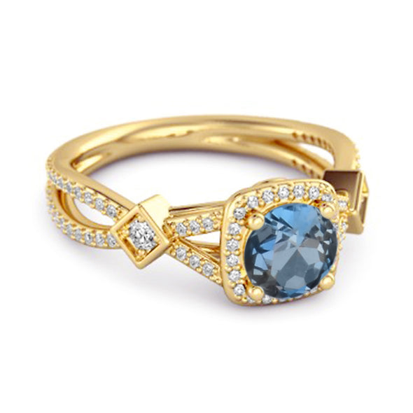 Vintage London Blue Topaz 925 Sterling Silver Split Shank Wedding Ring