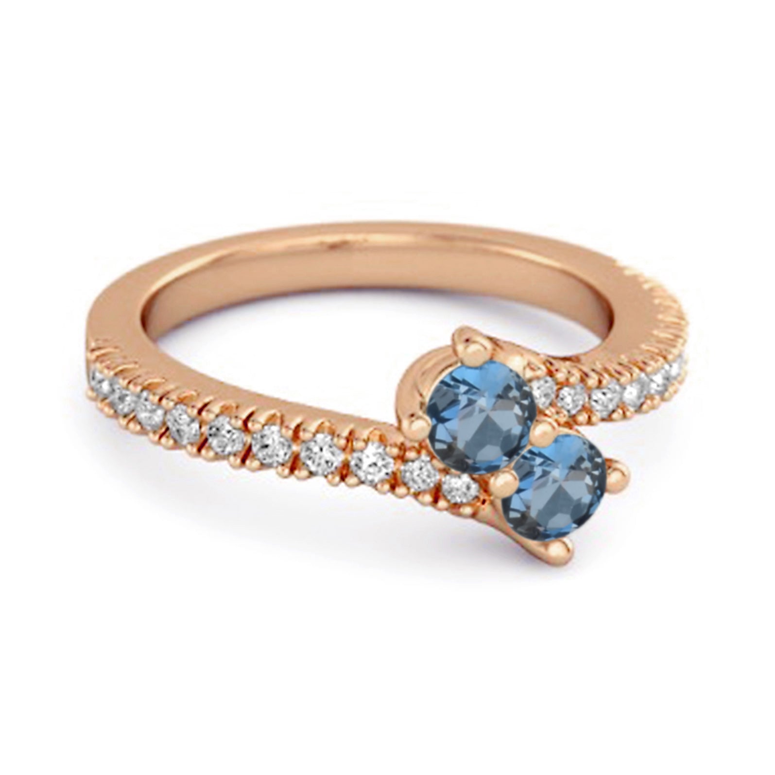 London Topaz Twin Stone Pavé Bypass Ring - Sterling Silver