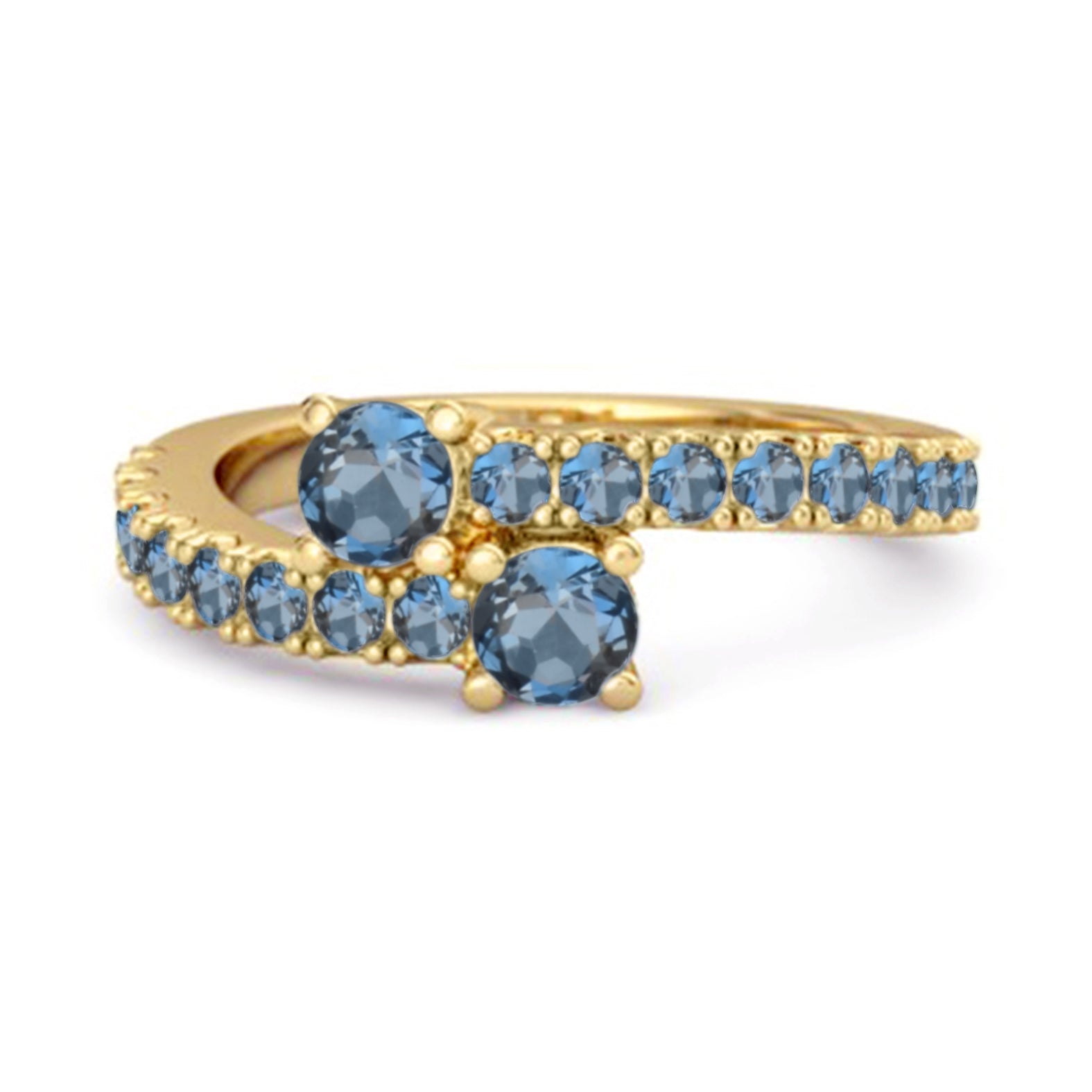 London Blue Topaz Twin Stone Pavé Bypass Ring - Sterling Silver