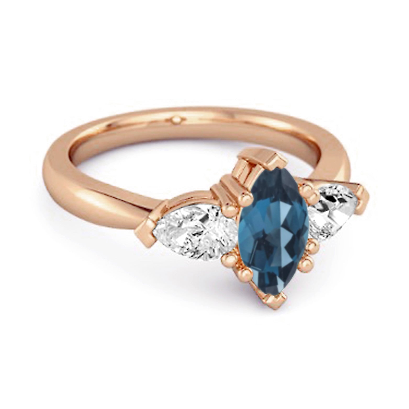 London Blue Topaz Trio Stone Tapered Ring - Sterling Silver