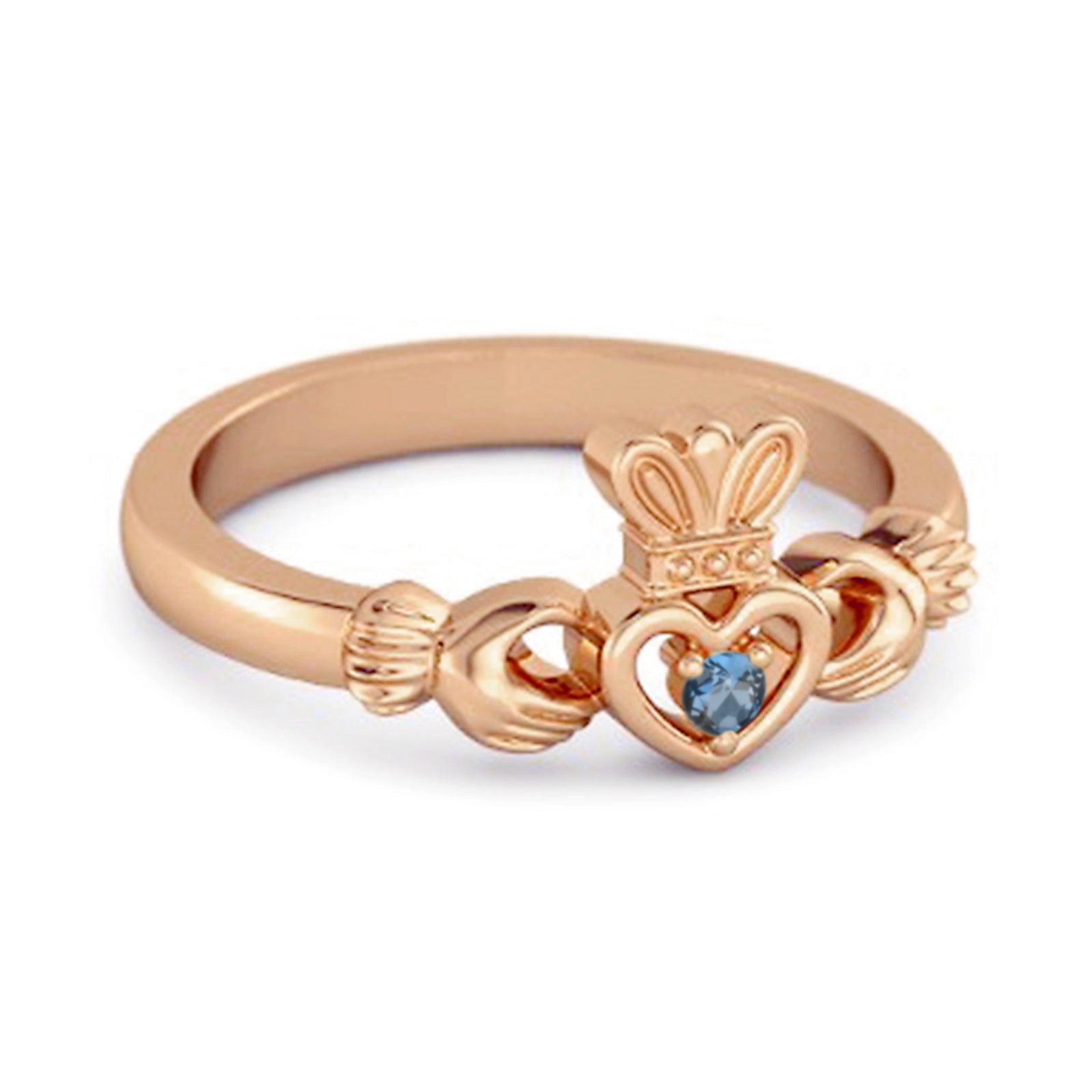 London Blue Topaz Claddagh Irish Heritage Symbol Ring - Sterling Silver