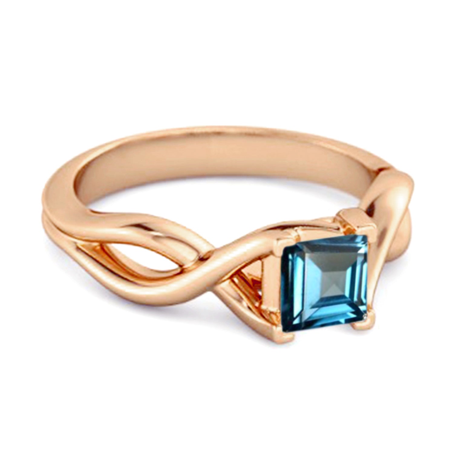 Infinity Band Square Cut 0.50 Ctw London Blue Topaz Women Wedding Ring
