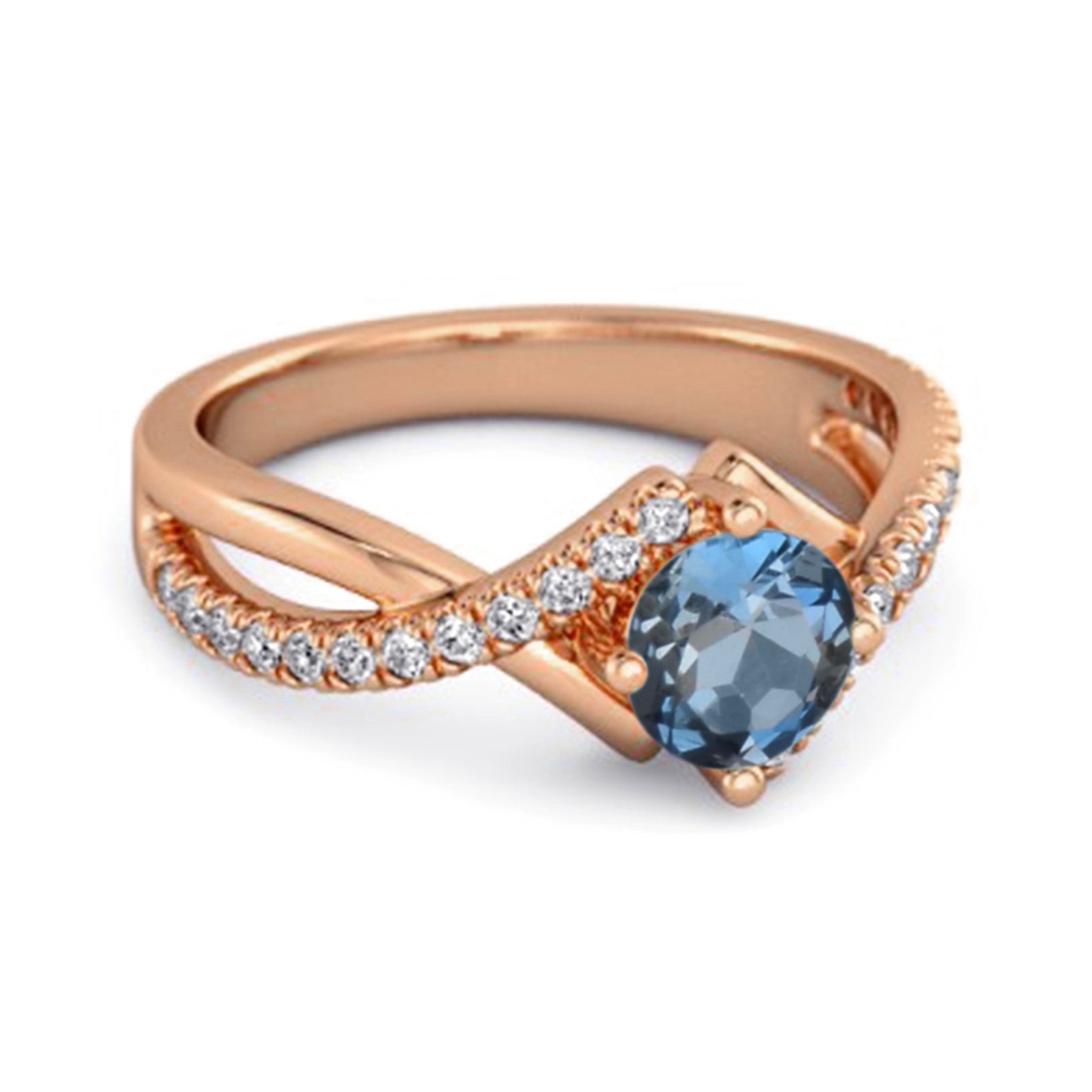 London Blue Topaz Split Band Crossover Pavé Ring - Sterling Silver
