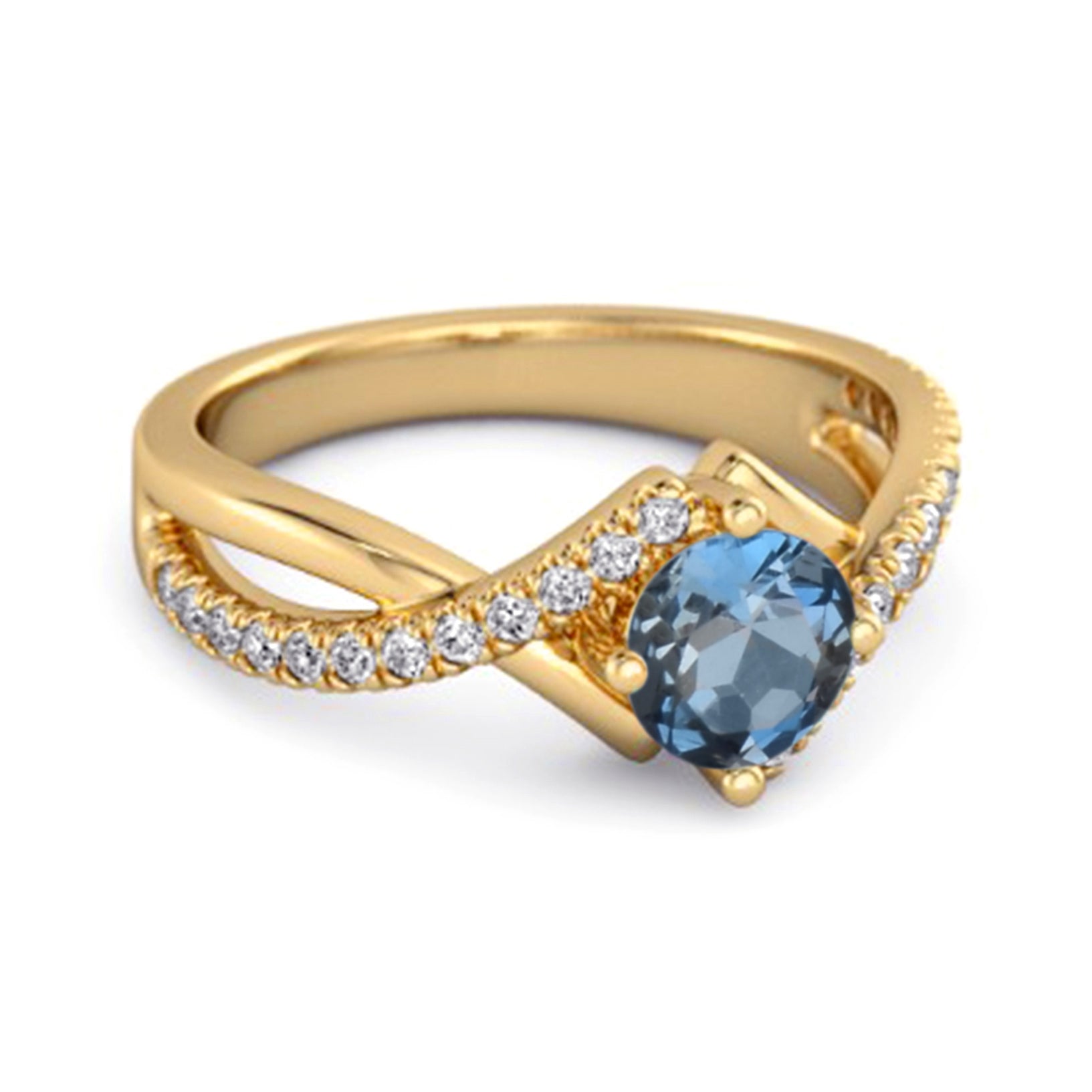 London Blue Topaz Split Band Crossover Pavé Ring - Sterling Silver