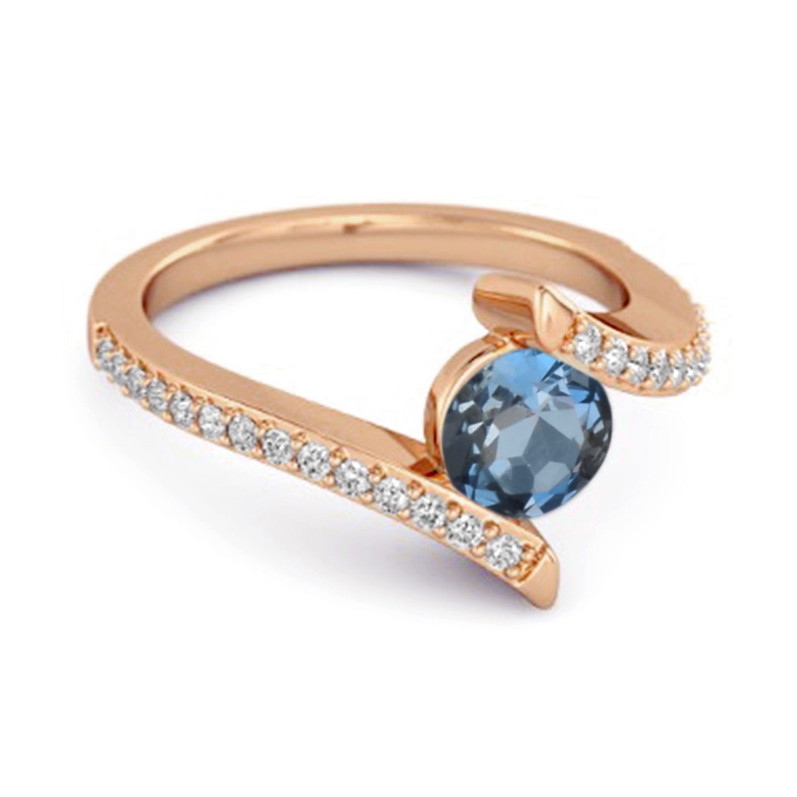 London Blue Topaz Contemporary Pavé Bypass Ring - Sterling Silver