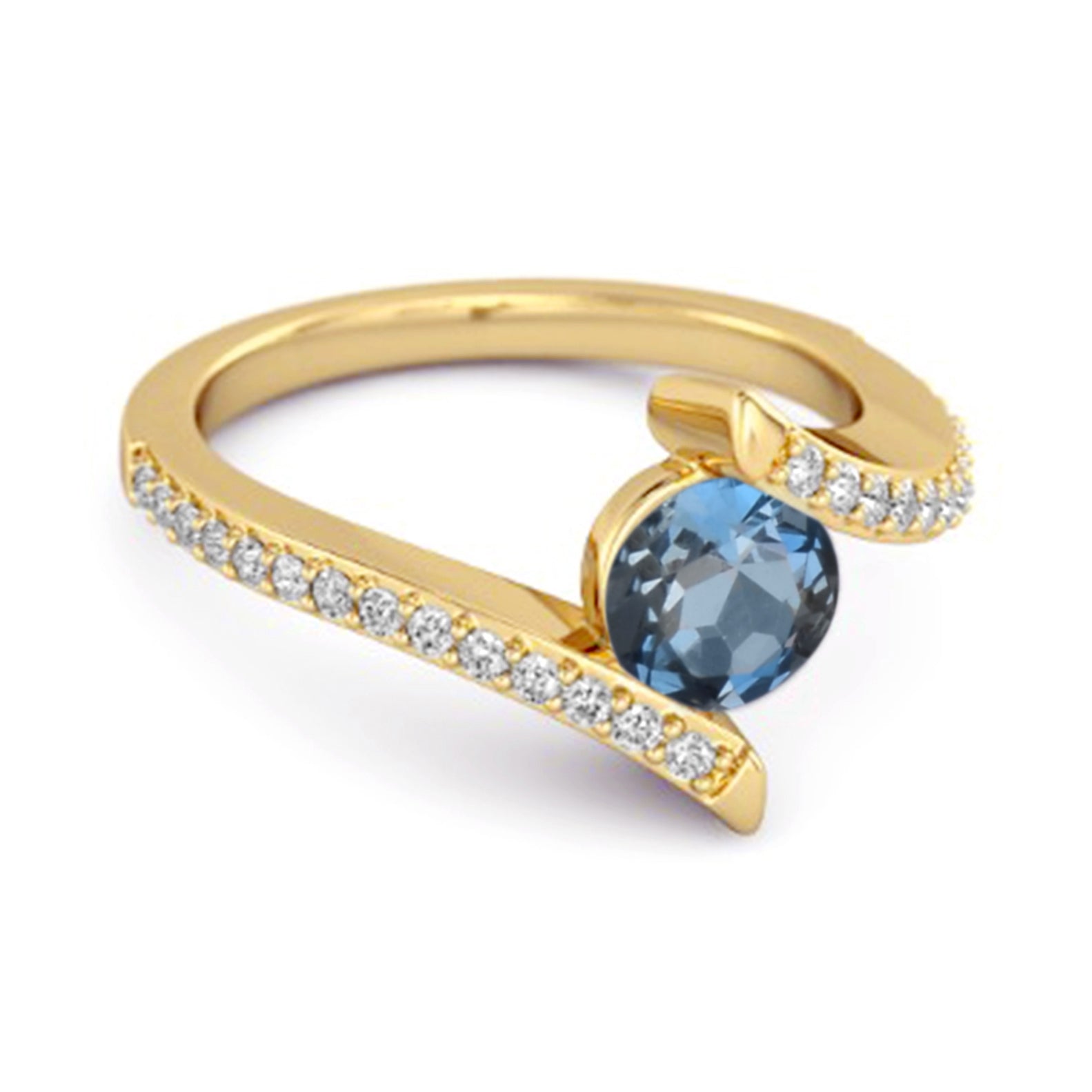 London Blue Topaz Contemporary Pavé Bypass Ring - Sterling Silver