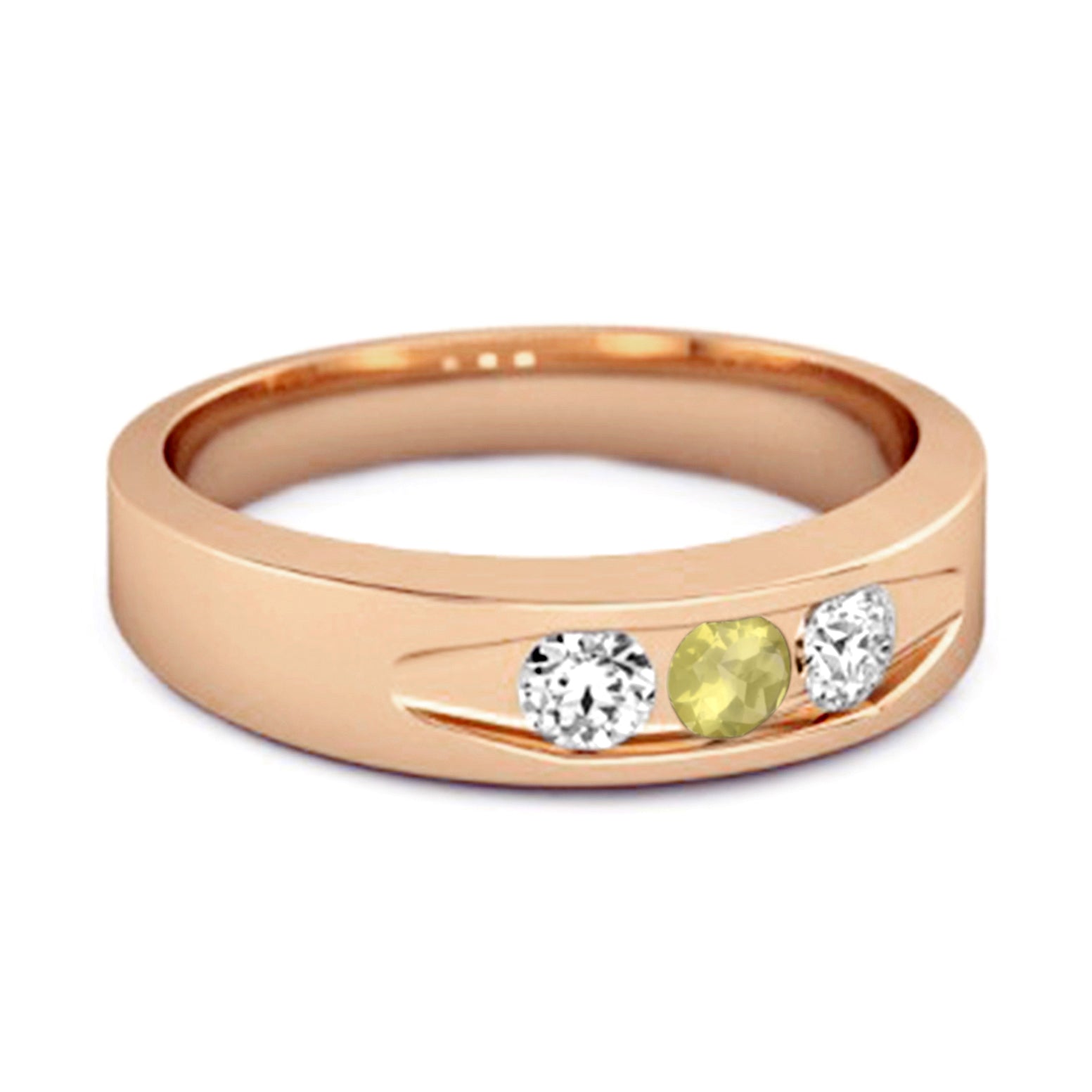 Lemon Quartz Three Stone Band Ring - Sterling Silver