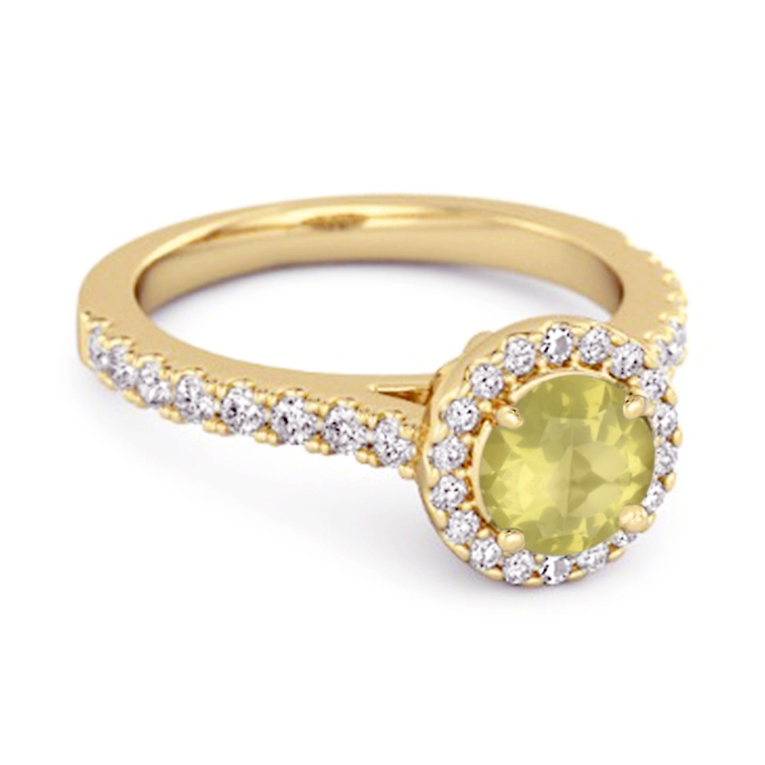 Lemon Quartz Round Halo Accents Ring – Sterling Silver
