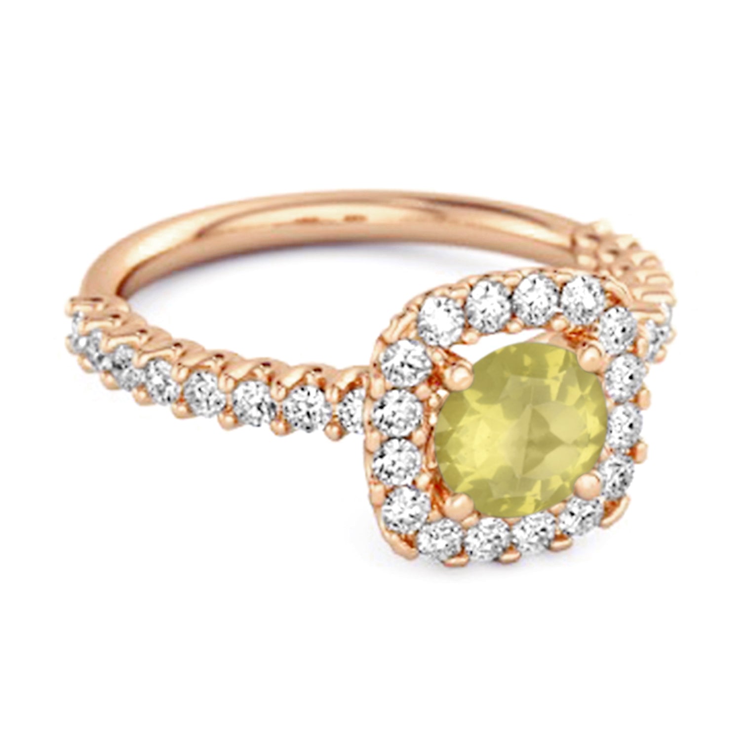 Lemon Quartz Round Cushion Halo Ring –  Sterling Silver