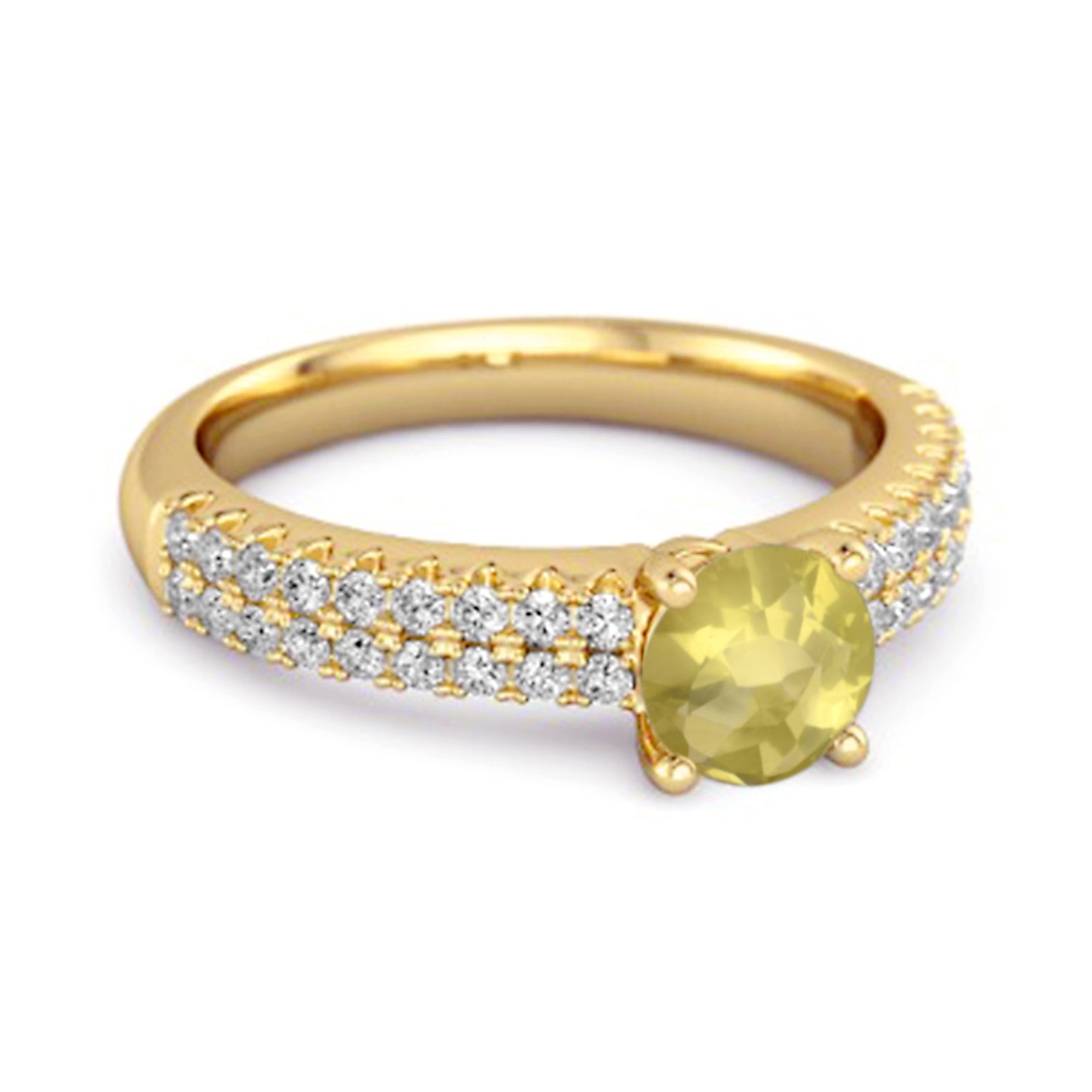 Lemon Quartz Double Pavé Band Ring - Sterling Silver