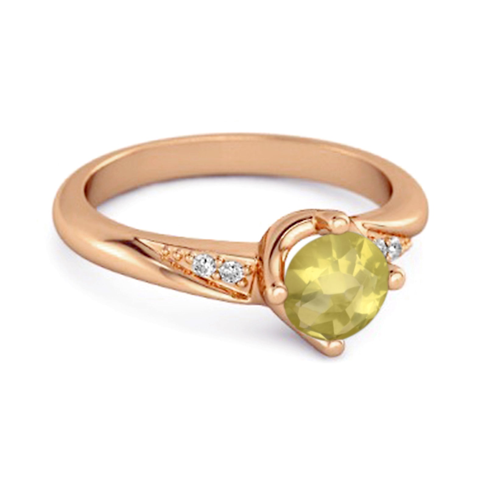 Lemon Qaurtz Classic Solitaire with Accent CZ Ring - Sterling Silver