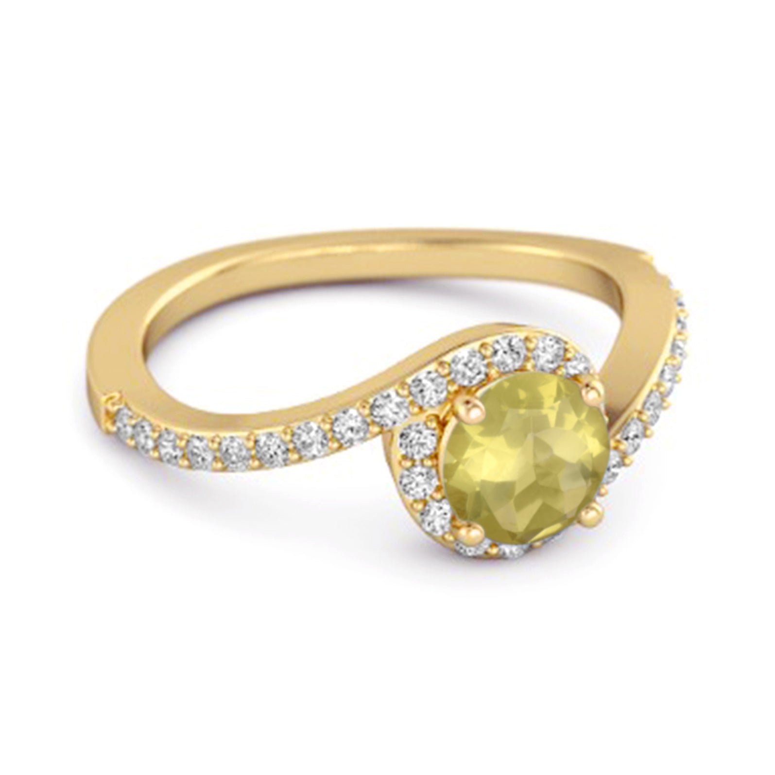 Lemon Quartz Halo Twist Pavé Band Ring - Sterling Silver