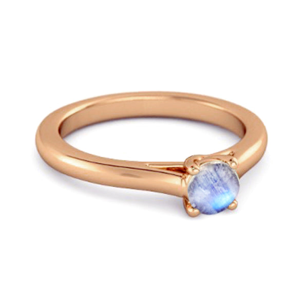 Solitaire Round Cut Moonstone 925 Sterling Silver Promise Ring