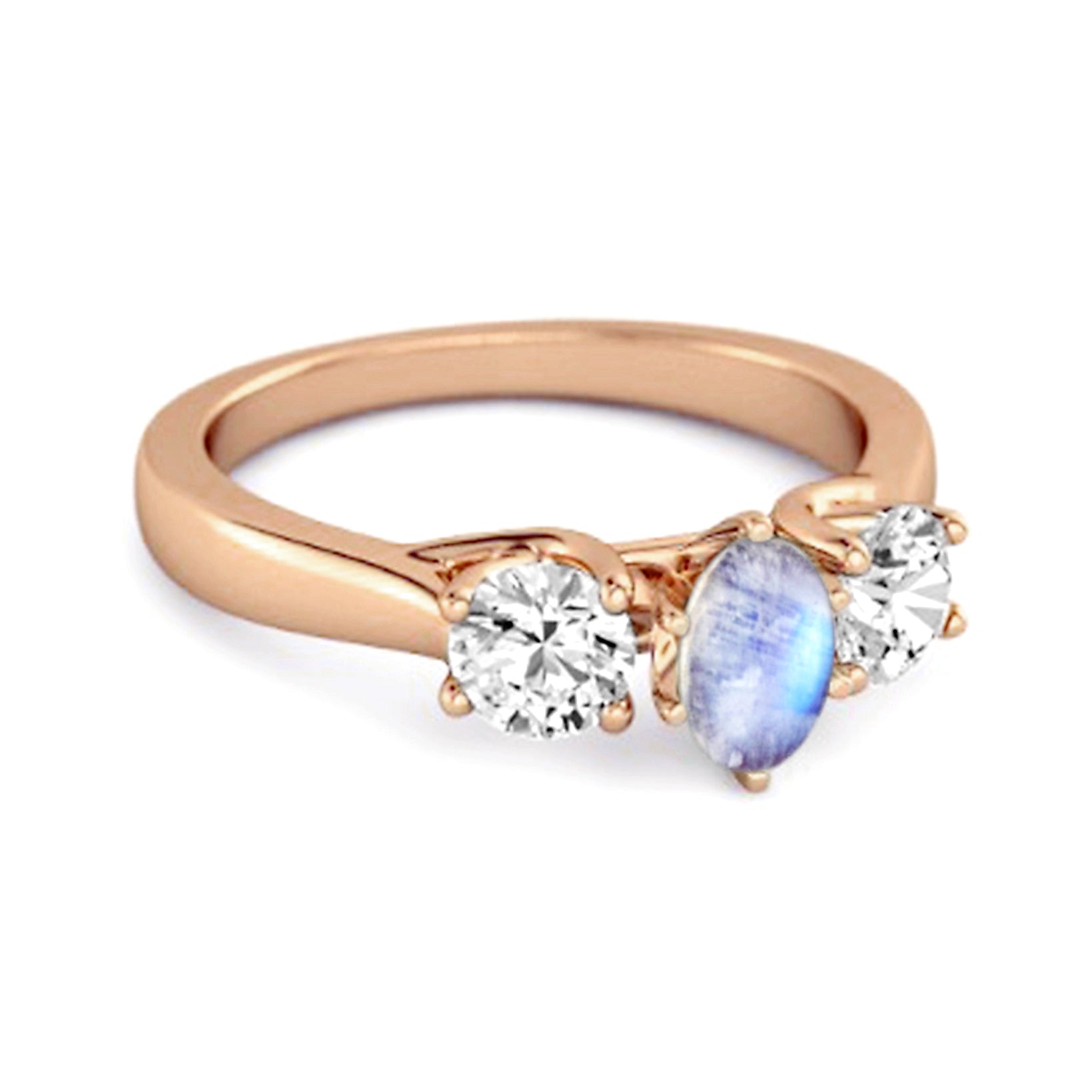 Anello di fidanzamento in argento sterling 925 con tre pietre di pietra di luna naturale