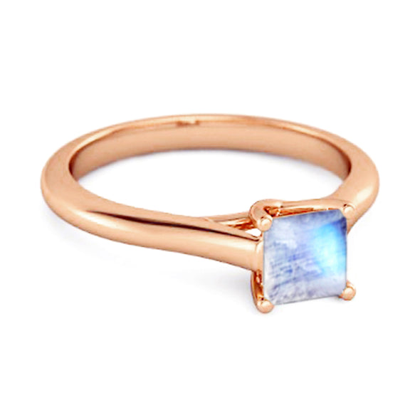 Solitaire Square Cut Moonstone 925 Sterling Silver Promise Ring