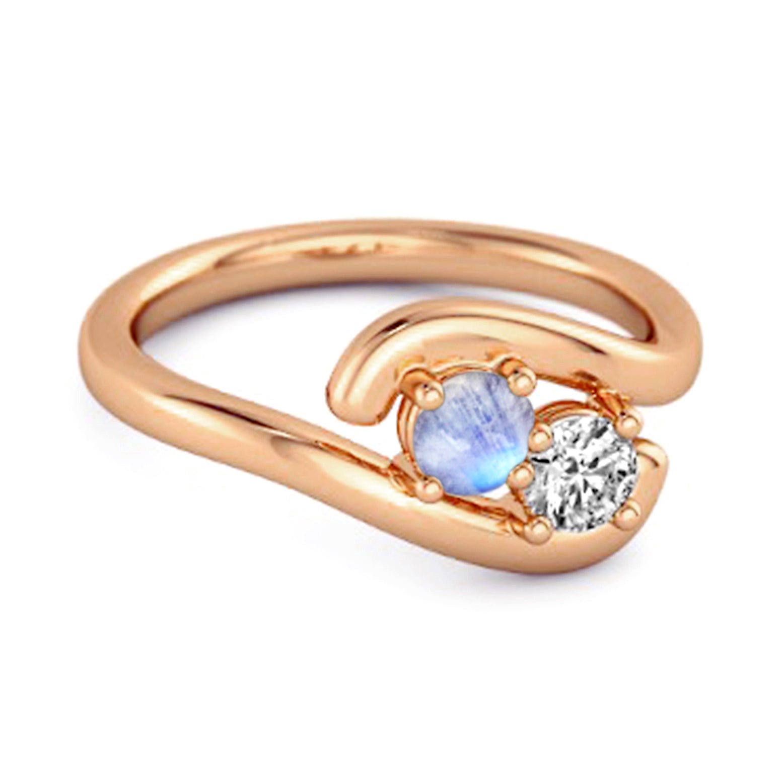 Moonstone Two-Stone Bypass Ring - Sterling Silver