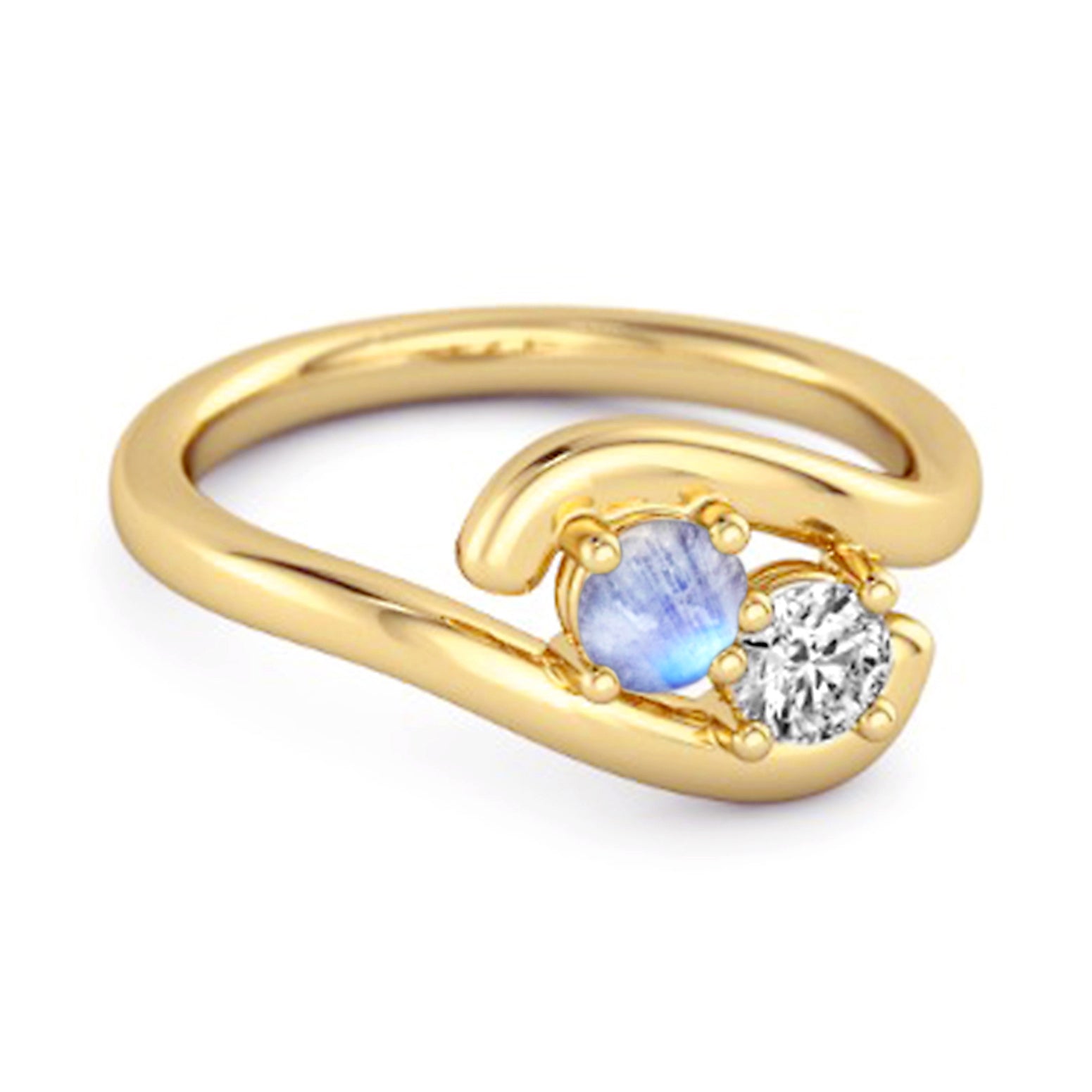 Moonstone Two-Stone Bypass Ring - Sterling Silver